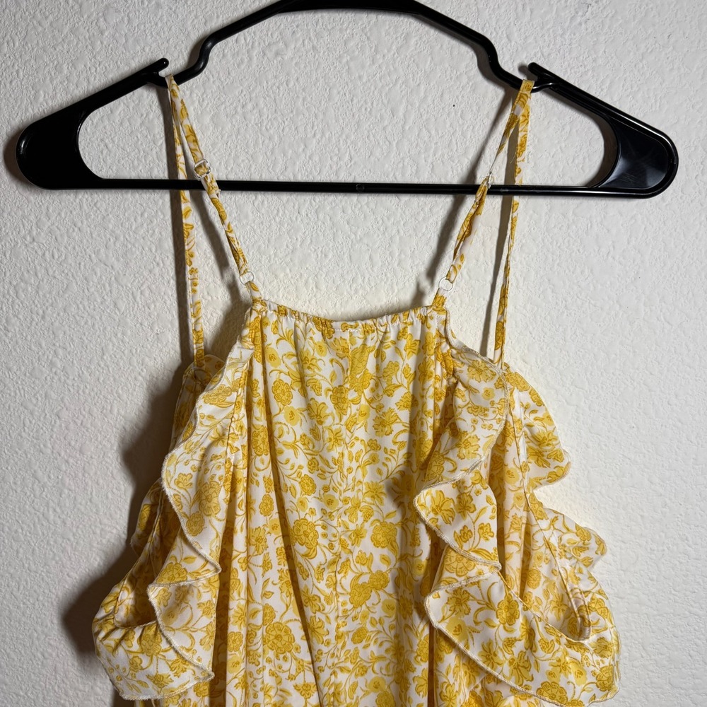 Old Navy Sleeveless Ruffled Midi Dress Womens XL Yellow Spaghetti Strap Floral - Picture 9 of 11